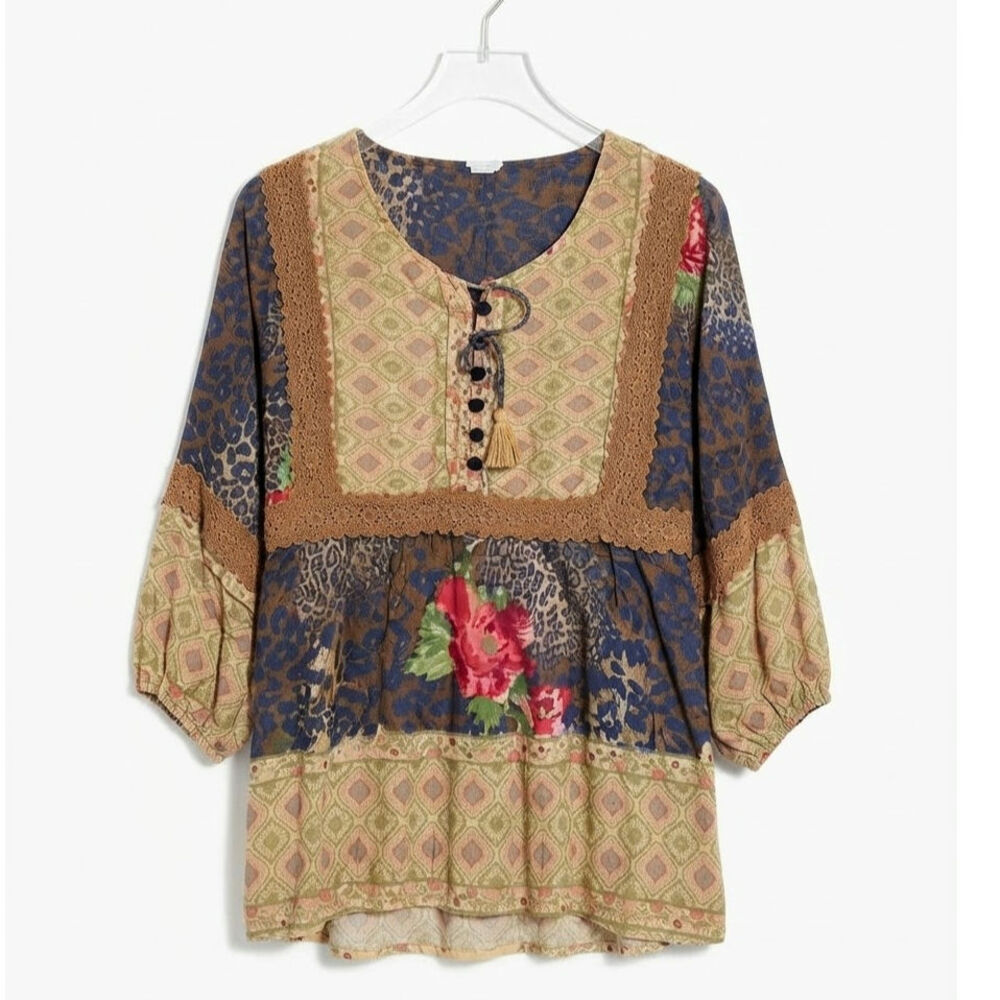 Tulle & Batiste Boho Long Sleeve Ladies Blouse Size XS